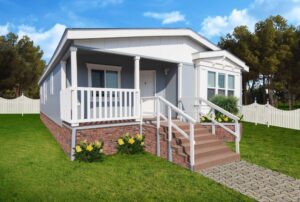 A long shot of wooden house and entrance